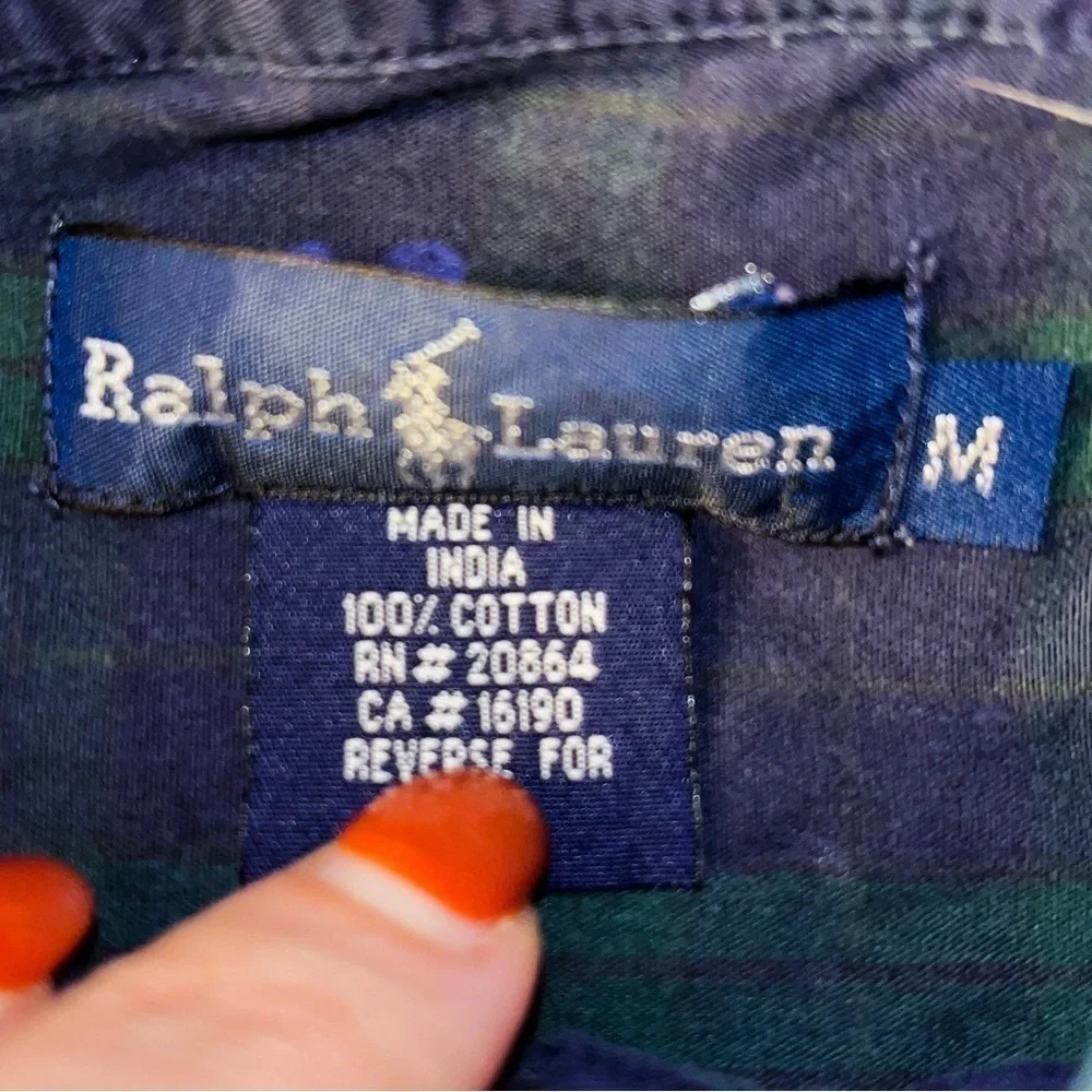 Ralph Lauren Youth Blue/Green Plaid Collared Button Down Shirt Size Medium